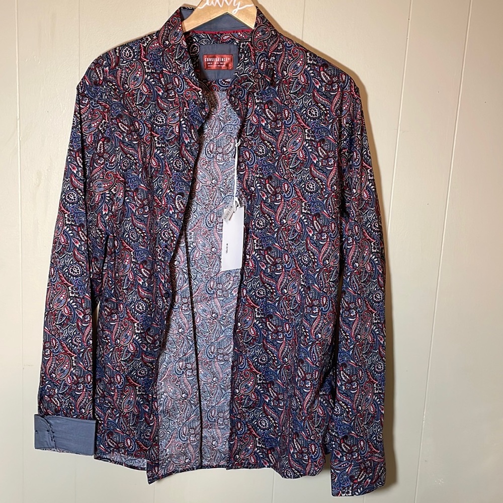 NWT Consequence Men's Shirt Button Up Long Sleeve Paisley Size XL